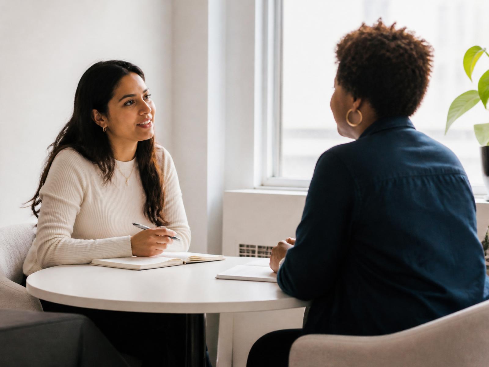 Women in a focused group coaching conversation